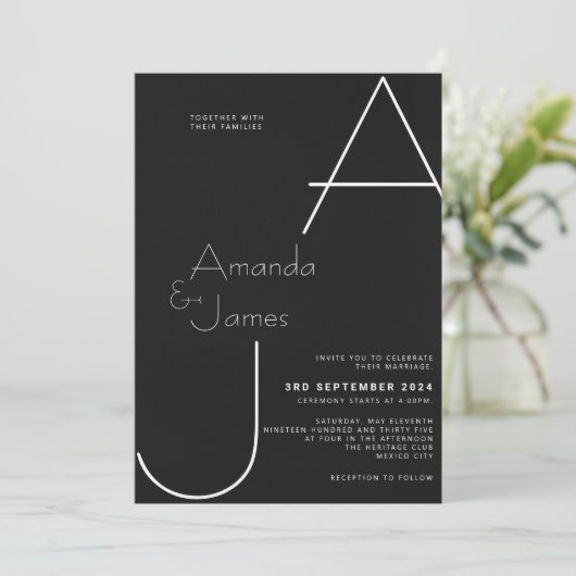 Einfache Schwarz/Weiß Elegante Minimalistische Hoc Einladung (Stehend Vorderseite)