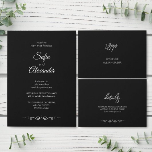 Einfache Schwarz-Weiß-Elegante Minimalistische Hoc RSVP Karte