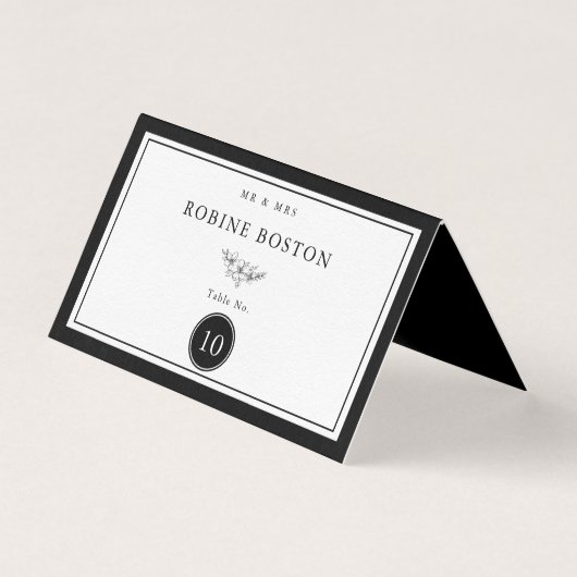 Einfache Schwarz-Weiß-Elegante Tischnummer (Vorderseite)