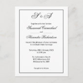 Einfache Schwarz-Weiß-Eleganz Moderne Hochzeit Postkarte (Vorderseite)