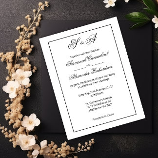 Einfache Schwarz-Weiß-Eleganz Moderne Hochzeit Postkarte