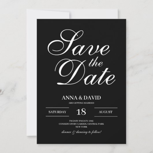 Einfache Schwarz-Weiß-Eleganz Save the Date Einladung (Vorderseite)