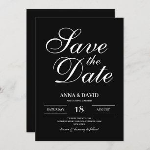 Einfache Schwarz-Weiß-Eleganz Save the Date Einladung