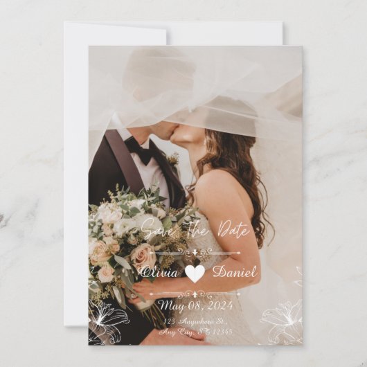 Einfache Schwarz-Weiß-Foto-Hochzeit Einladung (Vorderseite)