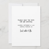 Einfache Schwarz-Weiß-Foto-Hochzeit Save The Date (Rückseite)