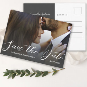 Einfache Schwarz-Weiß-Foto-Hochzeit Save the Date Postkarte