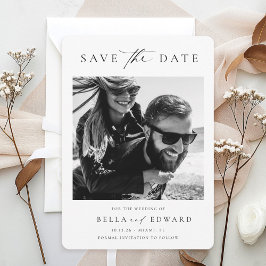 Einfache Schwarz-Weiß-Foto-Hochzeit speichern das  Save The Date