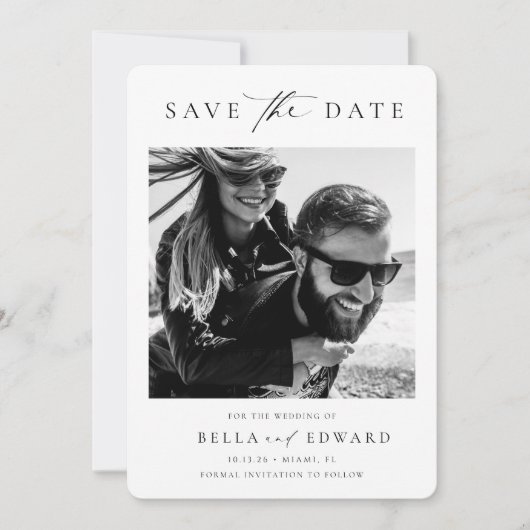 Einfache Schwarz-Weiß-Foto-Hochzeit speichern das  Save The Date (Vorderseite)