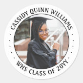 Einfache Schwarz-Weiß-Foto-Klasse Jahr-Abschluss Runder Aufkleber (Vorderseite)