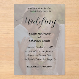 Einfache Schwarz-Weiß-Foto-Overlay-Hochzeit Acryleinladungen
