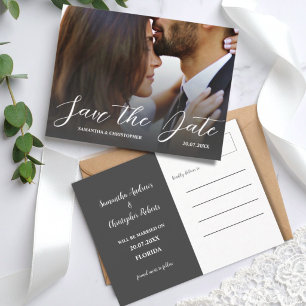 Einfache Schwarz-Weiß-Foto-Save-the-Date-Hochzeit  Postkarte
