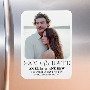 Einfache Schwarz-Weiß-Foto-Save-the-Date-Karte Magnet