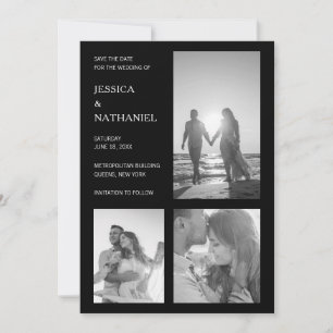 Einfache Schwarz-Weiß-Fotocollage Moderne Hochzeit Save The Date