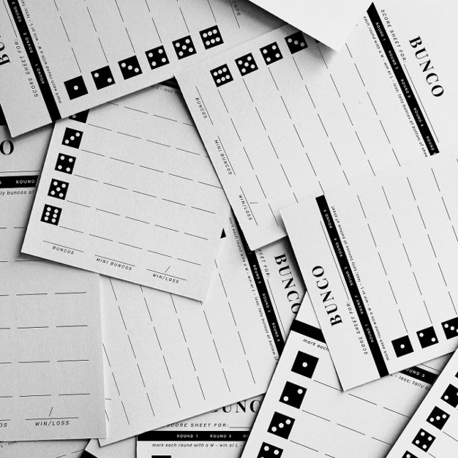 Einfache Schwarz-Weiß-Fünf-Runde-Bunco-Punktekarte Briefbogen (black and white modern and simple bunco scoring sheets)