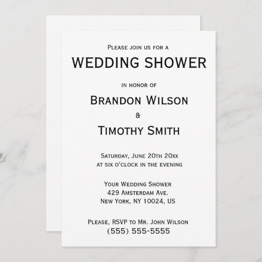 Einfache Schwarz-Weiß-Gay-Polterabend lädt ein Einladung (Vorne/Hinten)