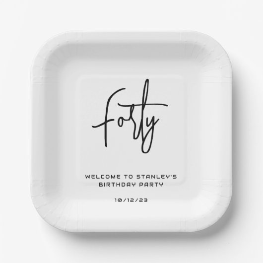 Einfache Schwarz-Weiß-Geburtstagsparty Pappteller (Vorderseite)