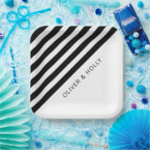 Einfache, schwarz-weiß gestreifte Square-Hochzeit Pappteller (Party)