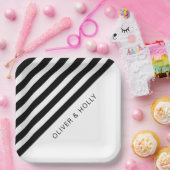 Einfache, schwarz-weiß gestreifte Square-Hochzeit Pappteller (Party)