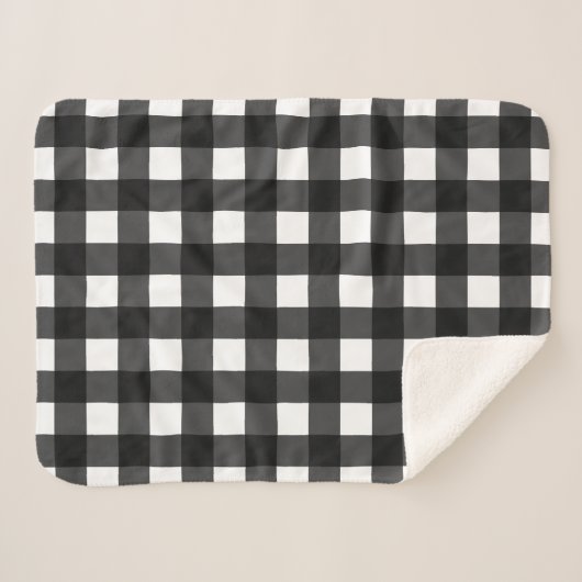 Einfache Schwarz-Weiß-Gingham Sherpadecke (Vorderseite (Horizontal))