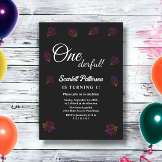 Einfache Schwarz-Weiß-glänzende Blätter 1. Geburts Einladung