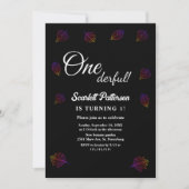 Einfache Schwarz-Weiß-glänzende Blätter 1. Geburts Einladung (Vorderseite)