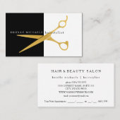 Einfache Schwarz-Weiß-Goldschere Friseurin Terminkarte (Vorne/Hinten)