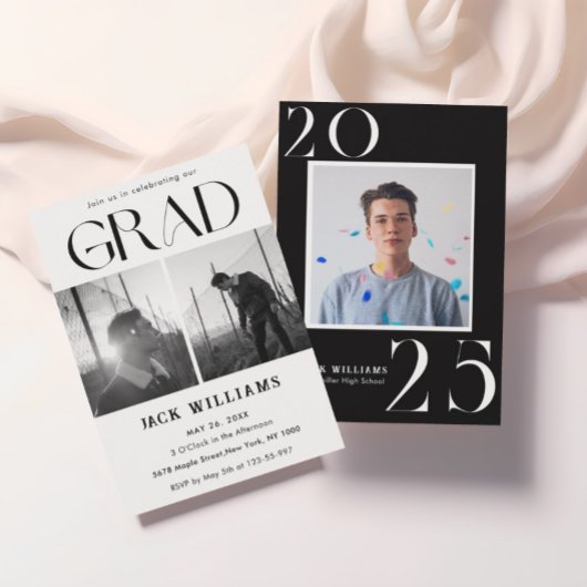 Einfache Schwarz/Weiß, Grad Party 2025 Einladung