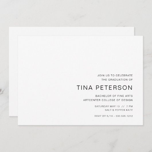 Einfache Schwarz-Weiß-Graduierungsparty Einladung (Vorne/Hinten)