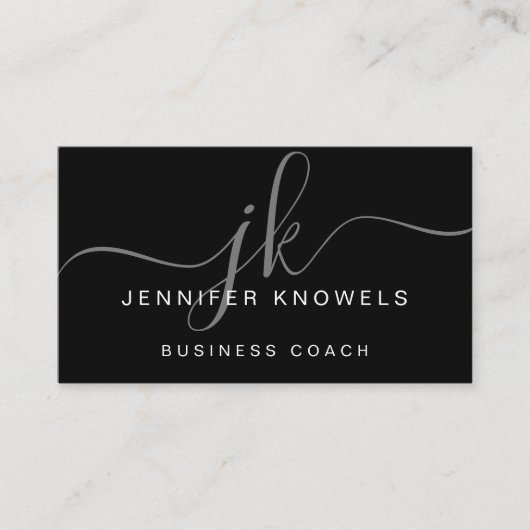 Einfache Schwarz-weiß-Gray-Elegant-Monogram-Skript Visitenkarte (Vorderseite)