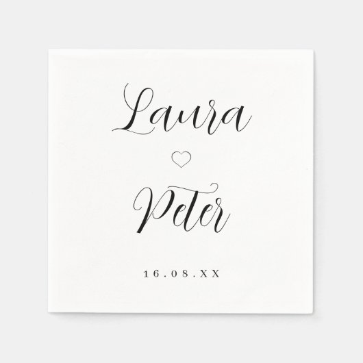 Einfache Schwarz-Weiß-Heart-Hochzeit Serviette (Vorderseite)