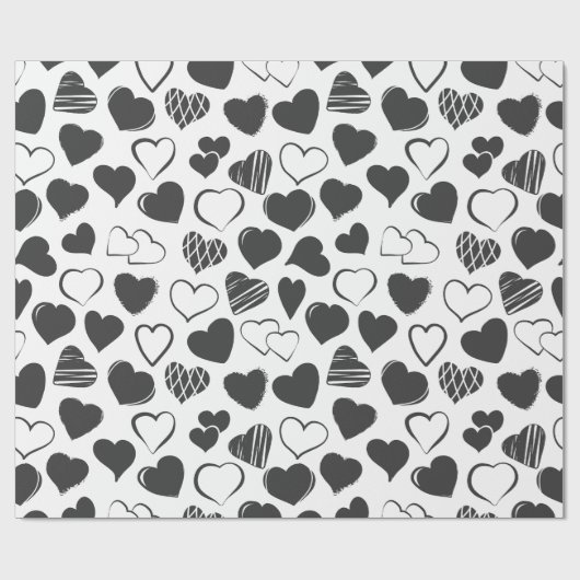 Einfache Schwarz-Weiß-Herz-Muster Weihnachten Geschenkpapier (Flach)