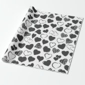 Einfache Schwarz-Weiß-Herz-Muster Weihnachten Geschenkpapier (Ungerollt)