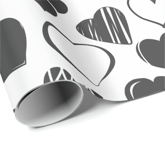 Einfache Schwarz-Weiß-Herz-Muster Weihnachten Geschenkpapier (Rolleneckpunkt)