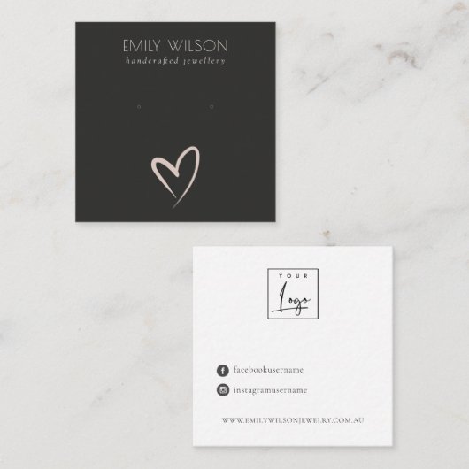 Einfache Schwarz-Weiß-Herz-Stuhl-Ohrring-Anzeige S Quadratische Visitenkarte (Vorne/Hinten)