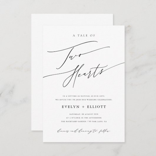 Einfache Schwarz-Weiß-Hochzeit Einladung (Vorne/Hinten)