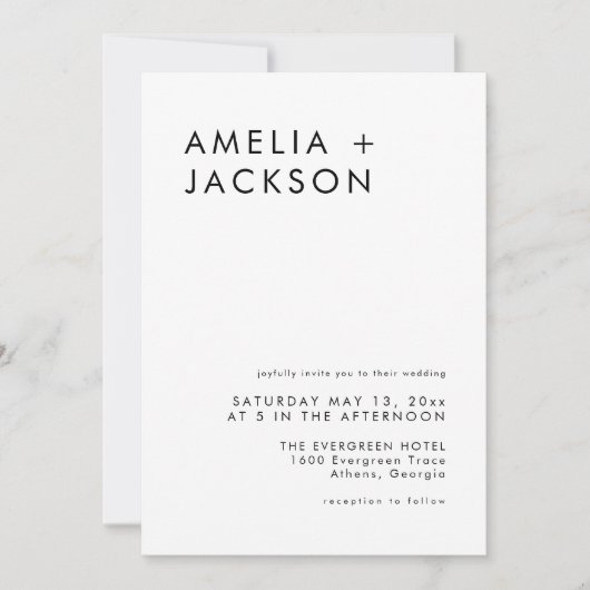 Einfache Schwarz-Weiß-Hochzeit Einladung (Vorderseite)