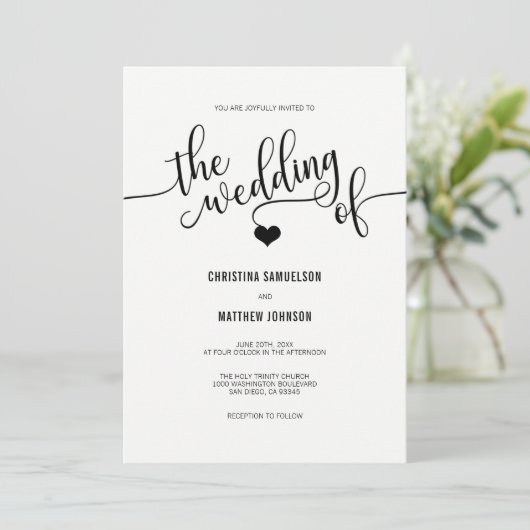 Einfache Schwarz-Weiß-Hochzeit Einladung (Stehend Vorderseite)