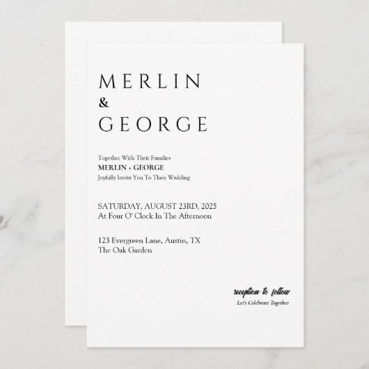 Einfache Schwarz-Weiß-Hochzeit Einladung (Vorne/Hinten)