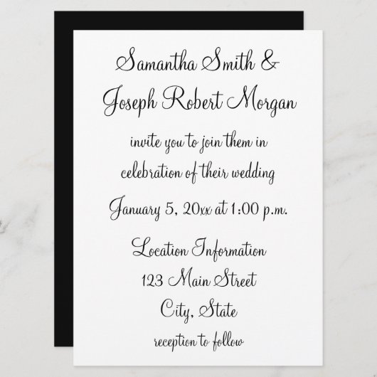 Einfache Schwarz-Weiß-Hochzeit Einladung (Vorne/Hinten)