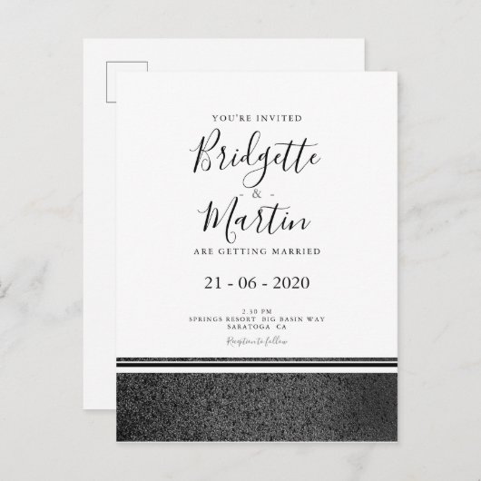 Einfache Schwarz-Weiß-Hochzeit Einladungspostkarte (Vorne/Hinten)