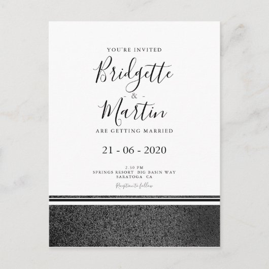 Einfache Schwarz-Weiß-Hochzeit Einladungspostkarte (Vorderseite)