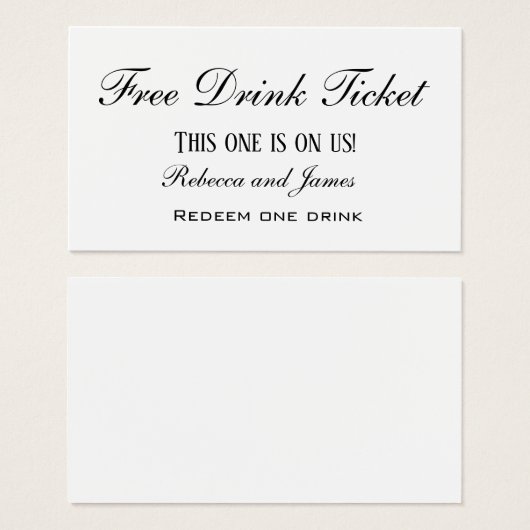 Einfache Schwarz-Weiß-Hochzeit - Gratis-Getränkeka (Vorne & Hinten)