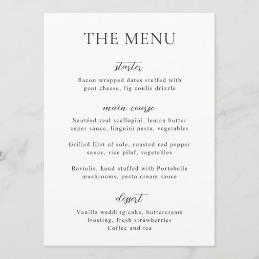Einfache Schwarz-Weiß-Hochzeit Menükarte (Vorderseite)