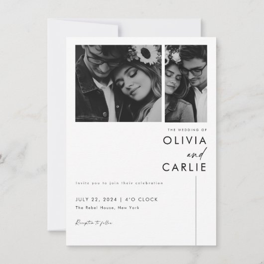 Einfache Schwarz-Weiß-Hochzeit Minimalistischer Fo Einladung (Rückseite)