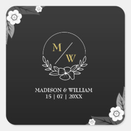 Einfache Schwarz-Weiß-Hochzeit Quadratischer Aufkleber