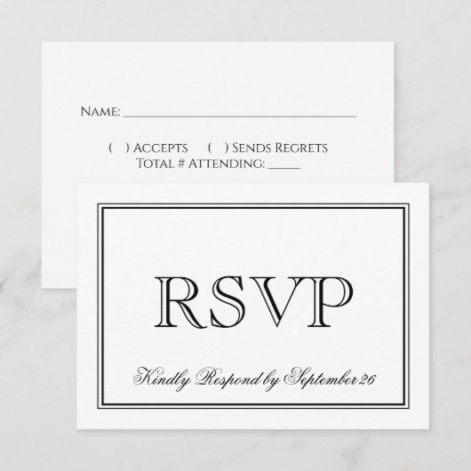 Einfache Schwarz-Weiß-Hochzeit RSVP Karte (Vorne/Hinten)