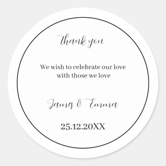 Einfache Schwarz-Weiß-Hochzeit Runder Aufkleber (Vorderseite)