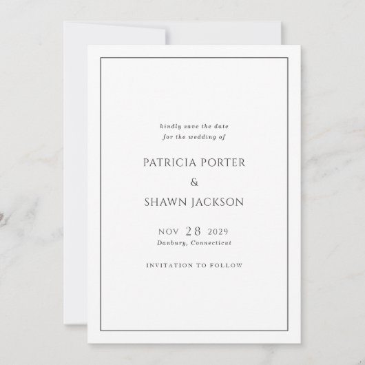 Einfache Schwarz-Weiß-Hochzeit Save The Date (Vorderseite)