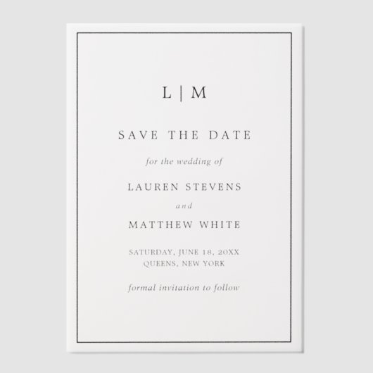 Einfache Schwarz-Weiß-Hochzeit speichern Sie das D Pergament Einladungen (Vorderseite)