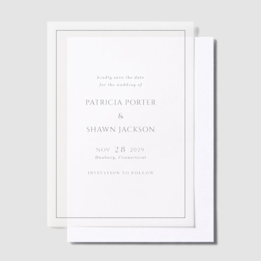 Einfache Schwarz-Weiß-Hochzeit speichern Sie das D Pergament Einladungen (Versetzt)